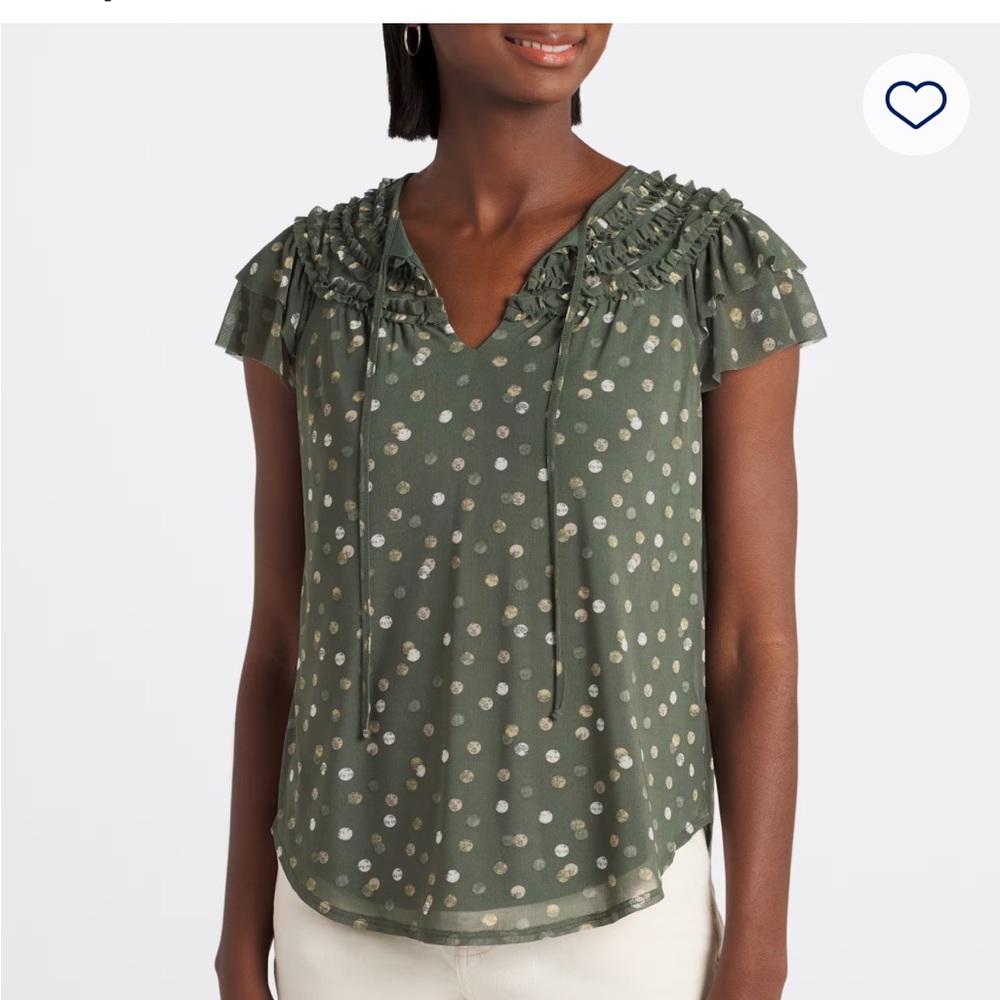Green Ruched Ruffled Blouse